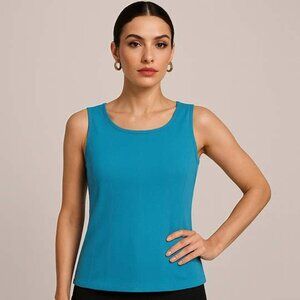 Womens Plus Sz L Scoop Neck Sleeveless Tank Top Aqua Blue Stretchy Smart